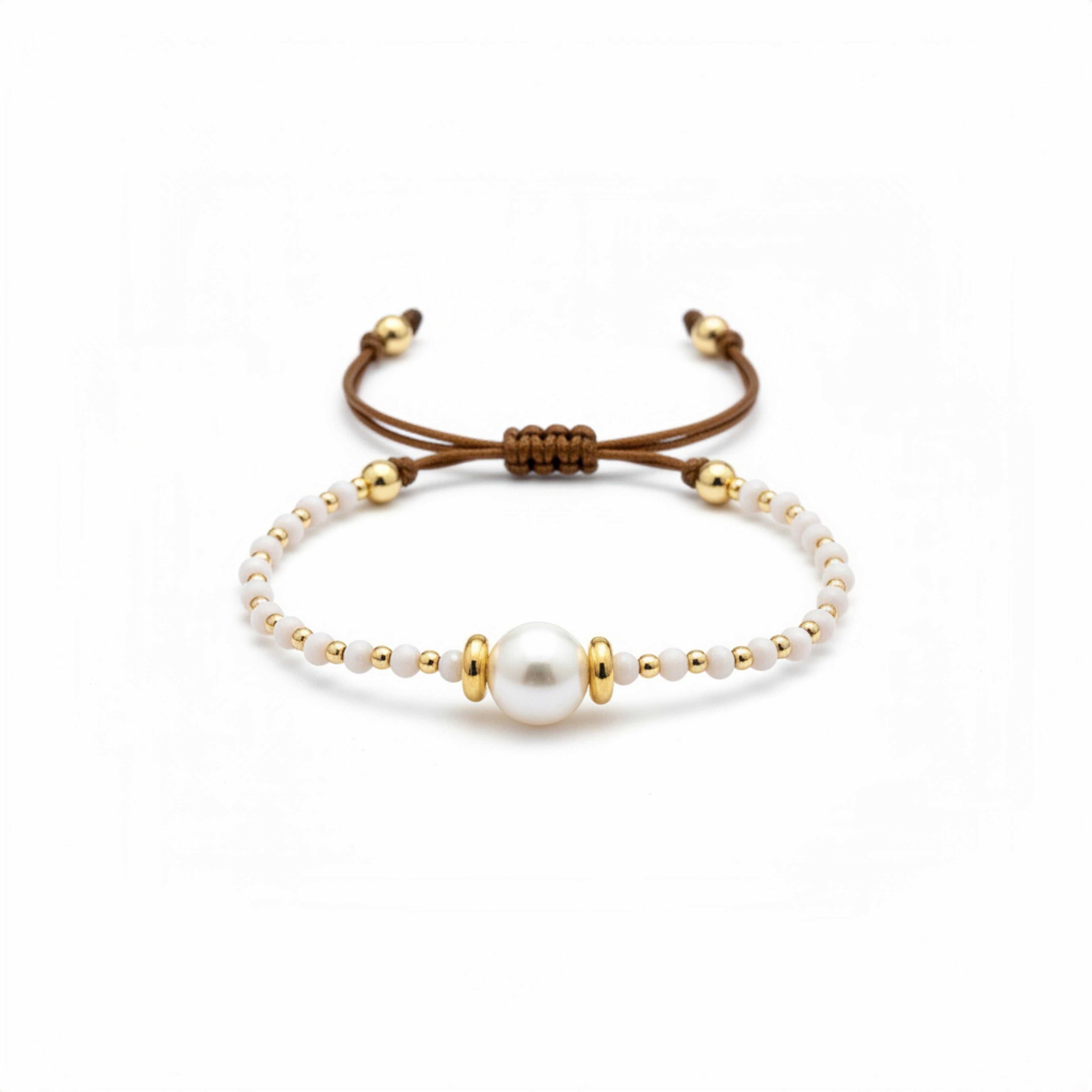 Pulsera Hilo de mar. Ajustable de perla de Río con piedra Ágata natural ￼