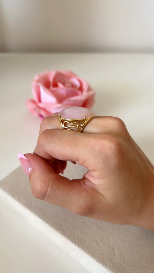 Anillo Dalia (Ajustable) Cuarzo Rosado